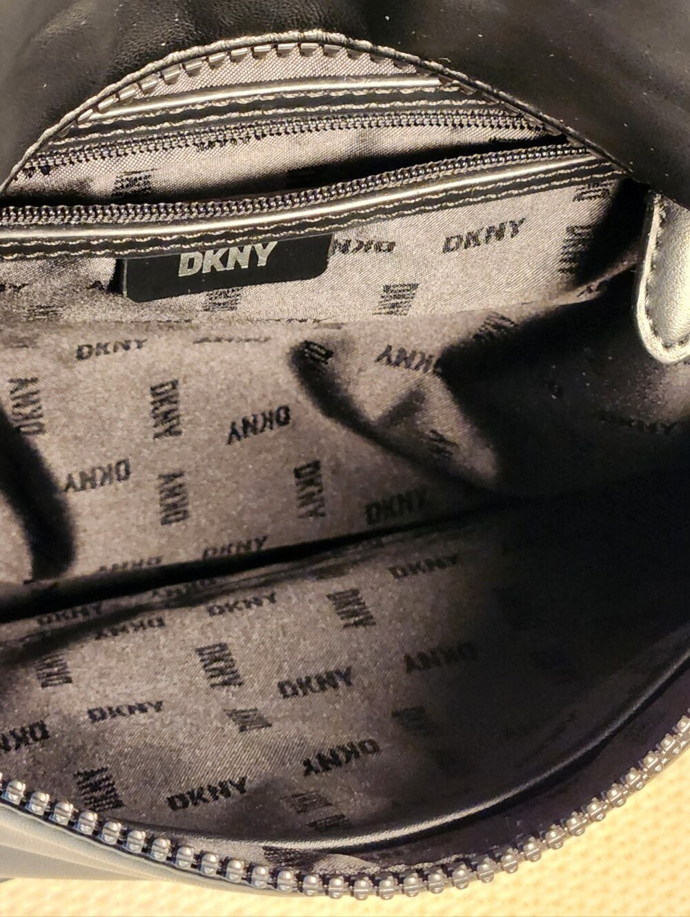 DKNY Tilly Foldover Backpack Black Faux Leather Debossed Logo Medium EUC - Picture 14 of 16